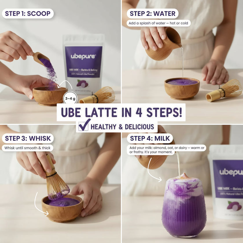 how to make ube latte in 4 steps easy purple yam latte recipe tutorial